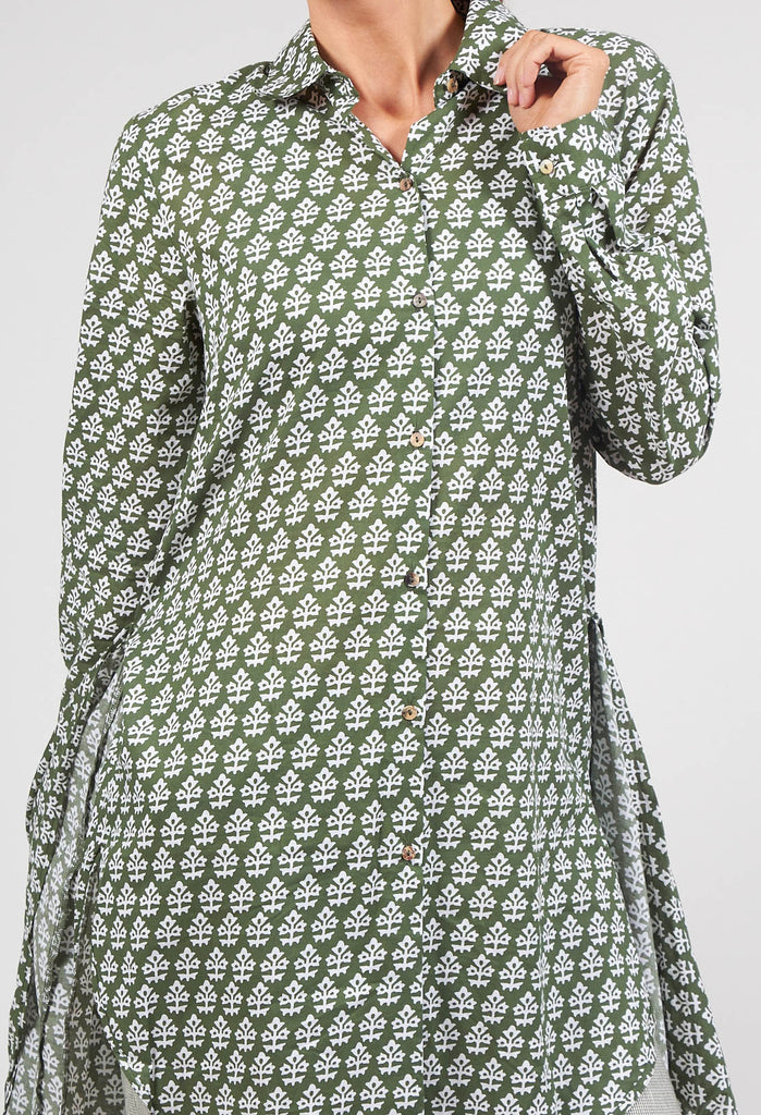 Printed Shirt Dress with Tie Front in Alga