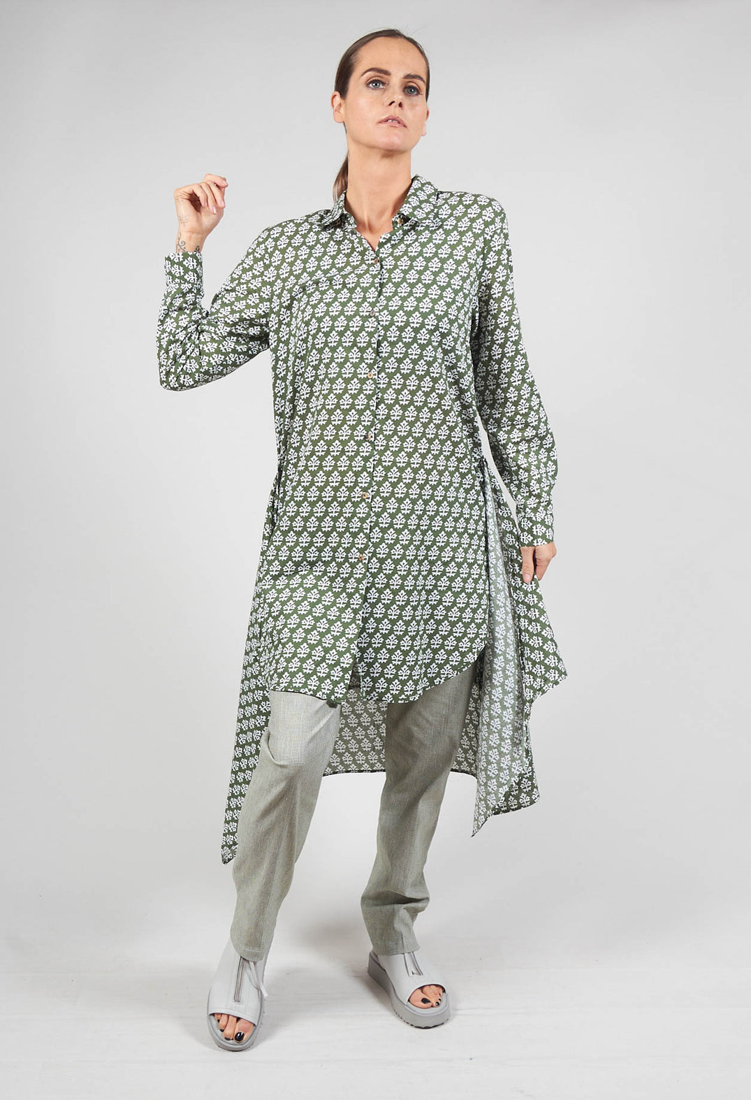 Printed Shirt Dress with Tie Front in Alga