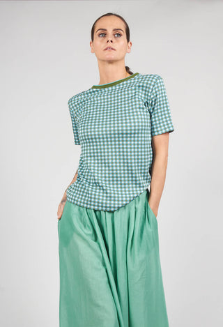 Short Sleeved Checked Boxy Top in Alga