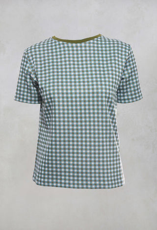 Short Sleeved Checked Boxy Top in Alga