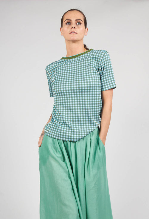 Short Sleeved Checked Boxy Top in Alga