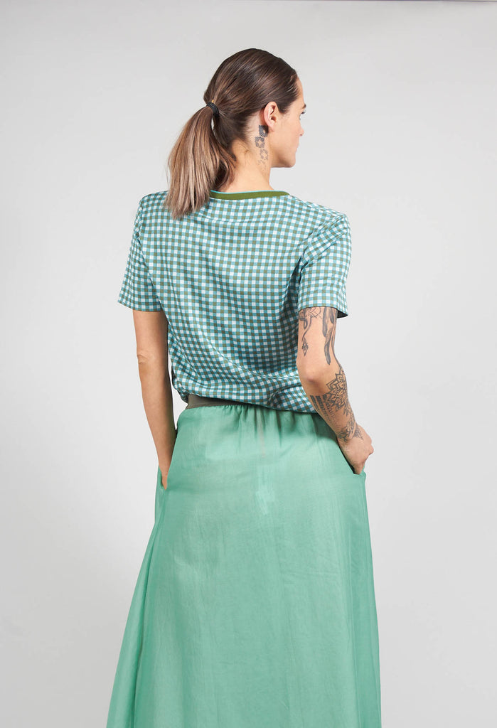 Short Sleeved Checked Boxy Top in Alga