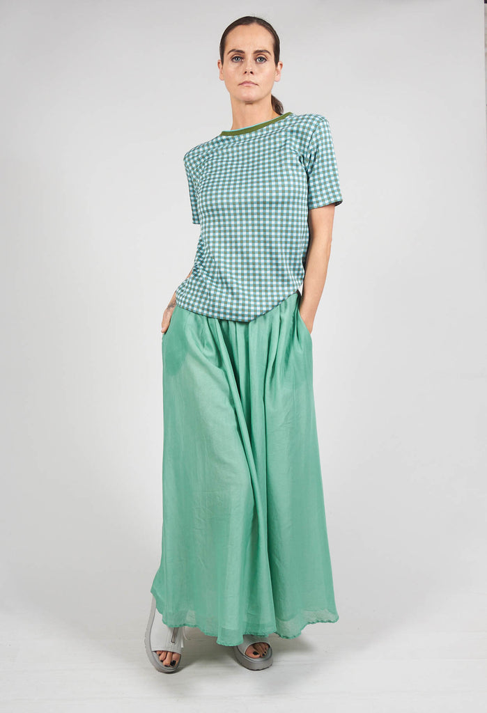 Short Sleeved Checked Boxy Top in Alga