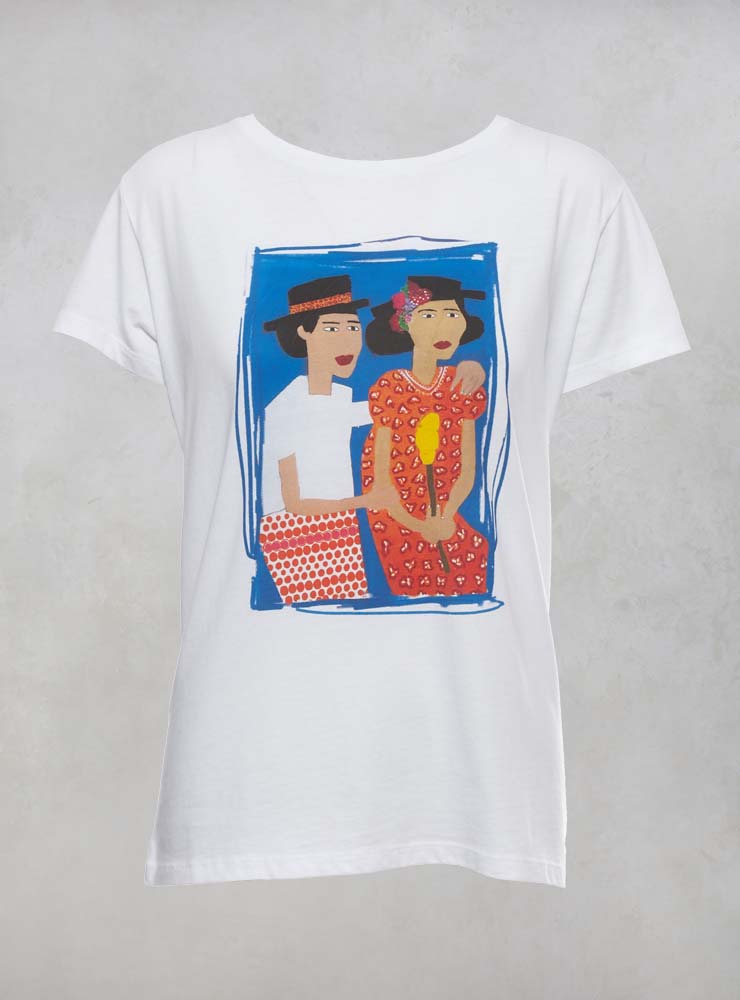Printed Mexican Sisters T Shirt in White