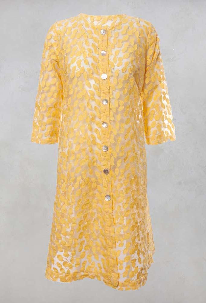 Sheer Printed Midi Coat with Button Front in Sorbet