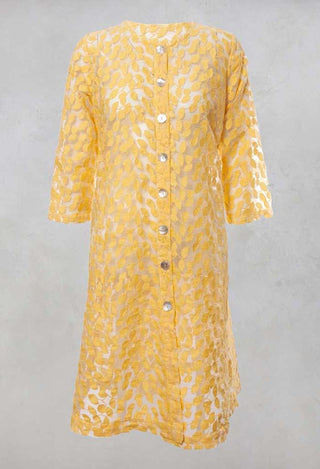 Sheer Printed Midi Coat with Button Front in Sorbet