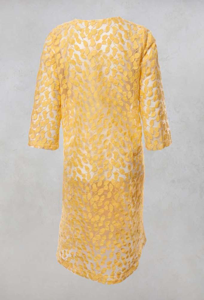 Sheer Printed Midi Coat with Button Front in Sorbet