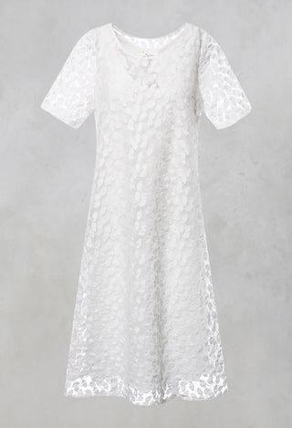 Double Layered Midi Dress with Print in White
