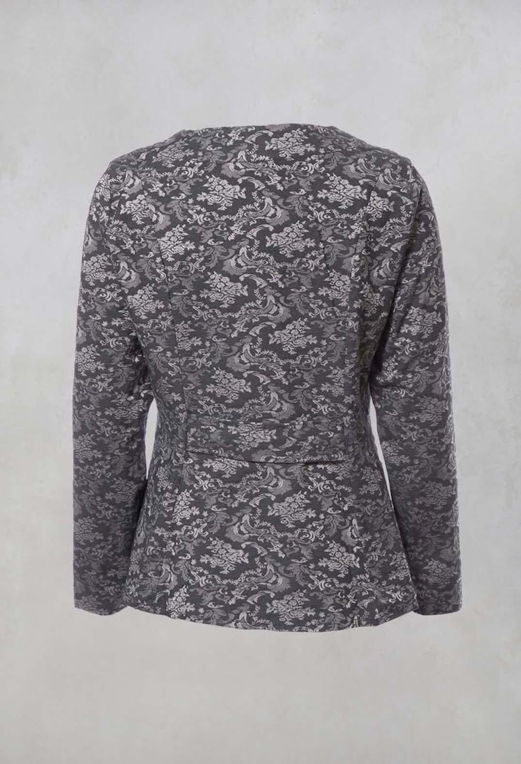 Printed Collarless Cropped Jacket in Charcoal