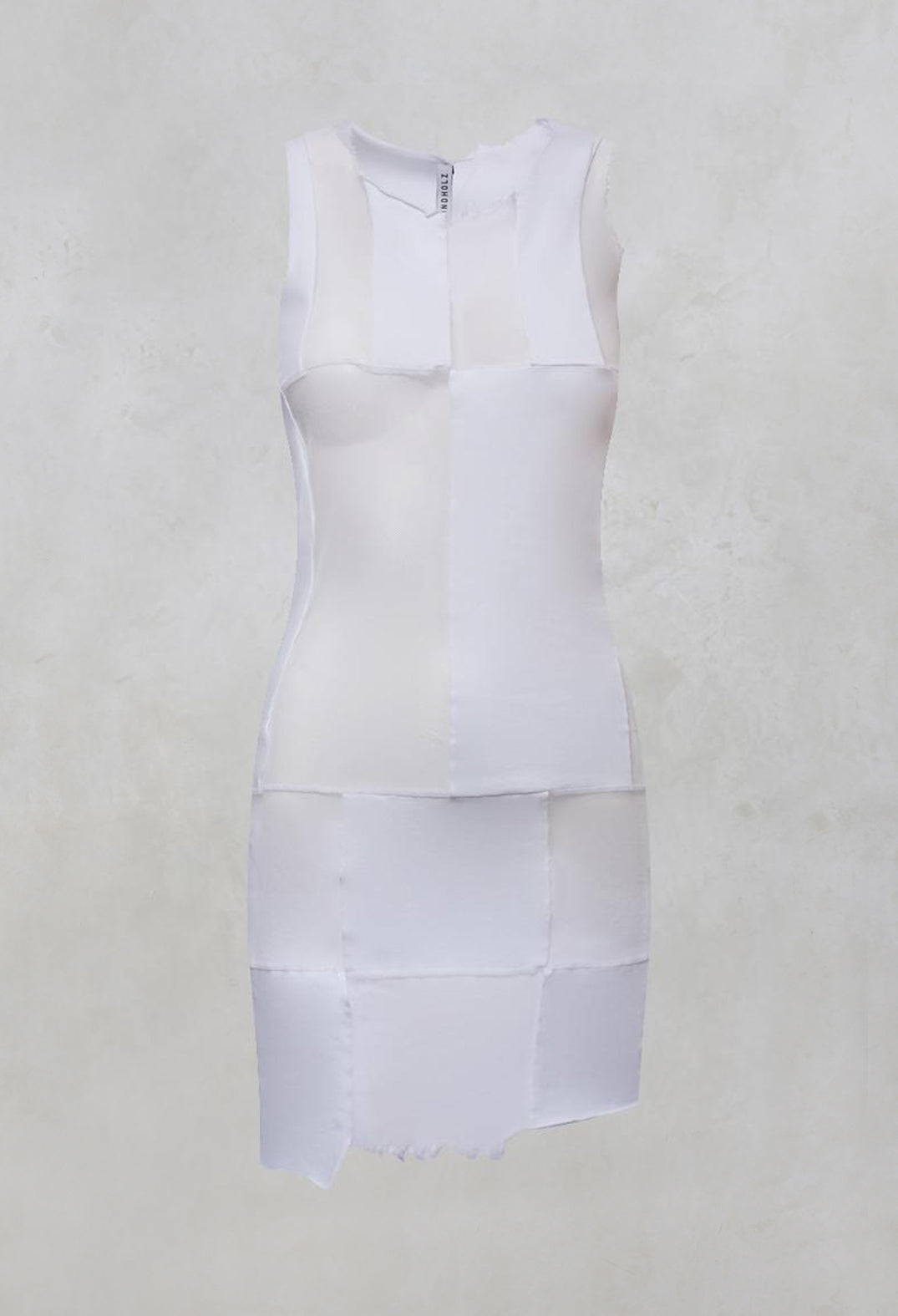 Sheer Sleeveless Tunic Vest with Patchwork Panels in White