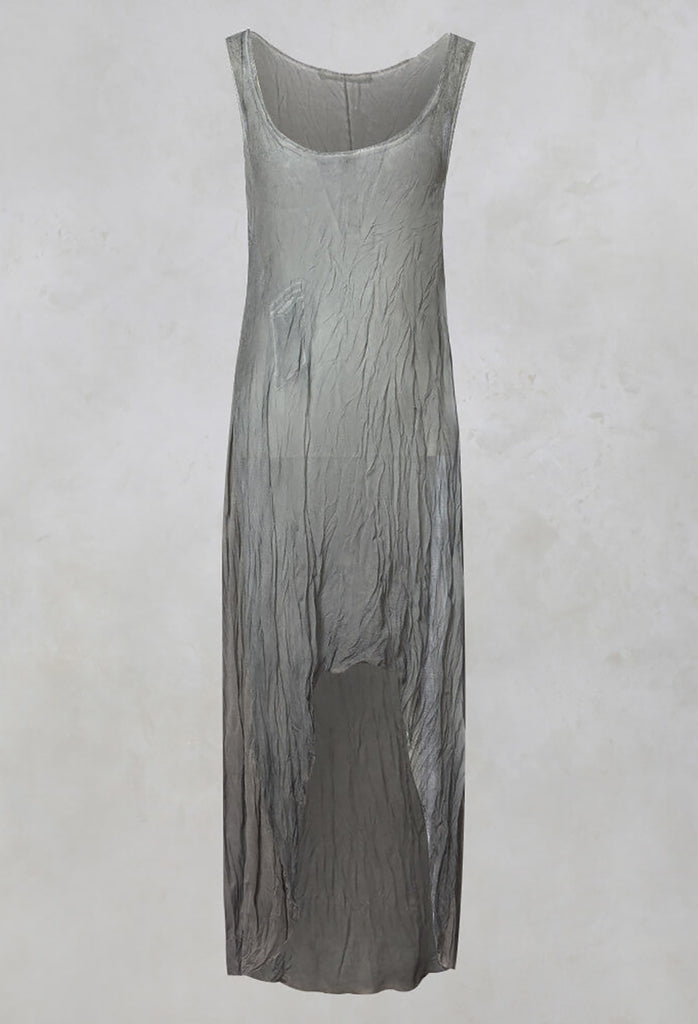 Sleeveless Sheer Dress with Drop Hem in Light Grey