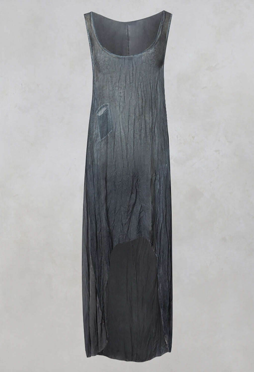 Sleeveless Sheer Dress with Drop Hem in indigo