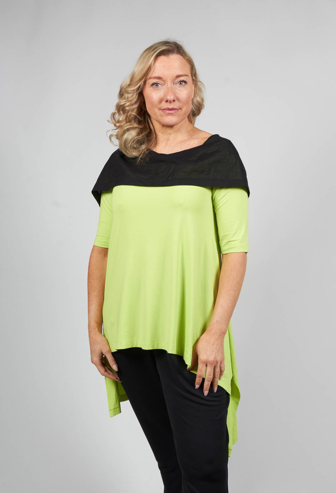 Hooded Top with High Low Hem in Light Green