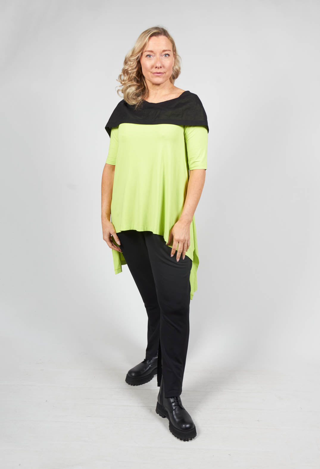 Hooded Top with High Low Hem in Light Green