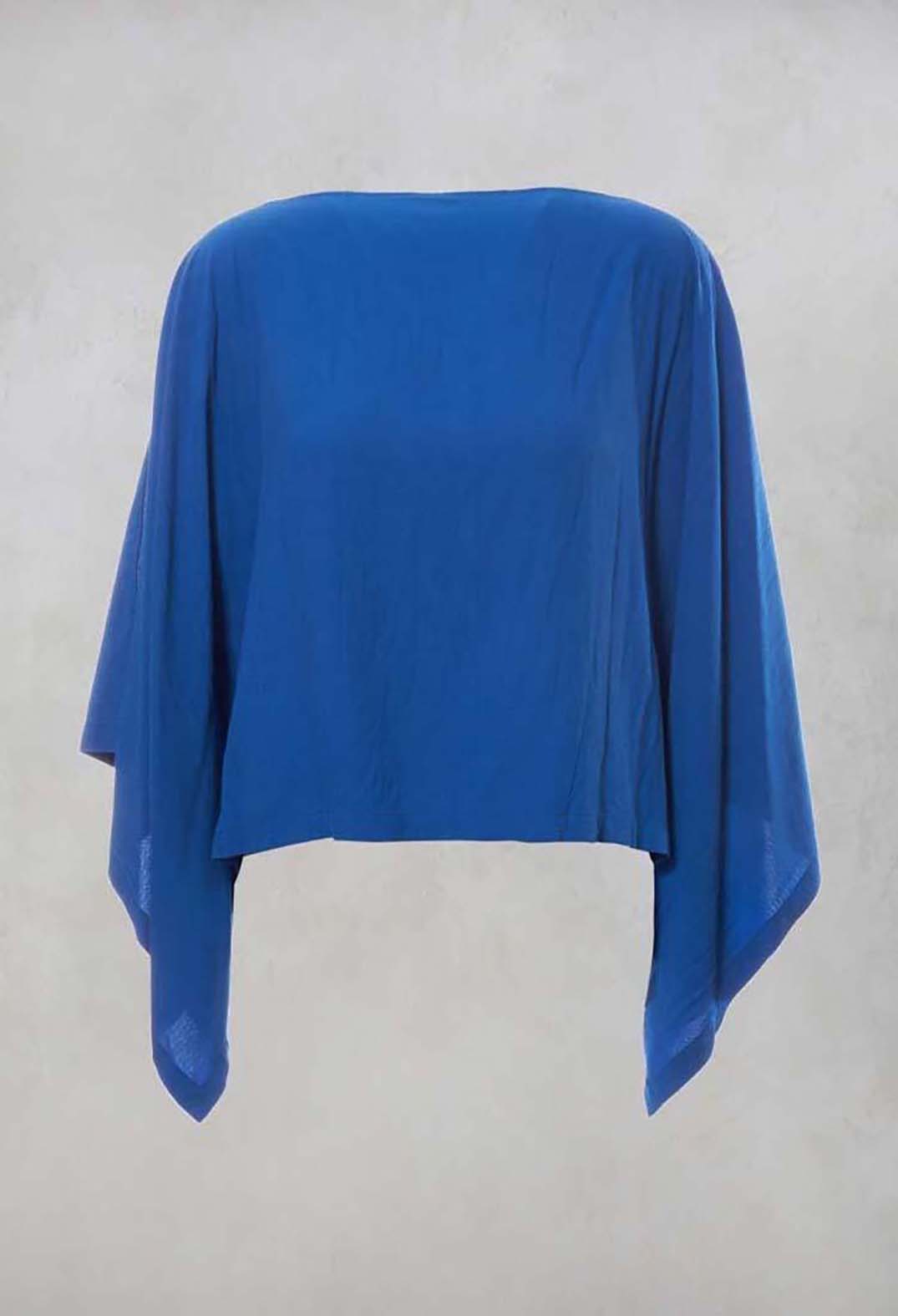 Cropped Cape Style Top with Cut Out Shoulder in Blue