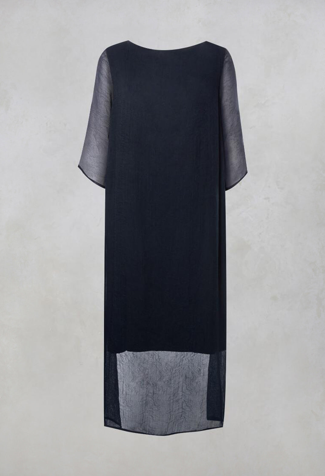 Midi Dress with Sheer Panel Back in Dark Blue