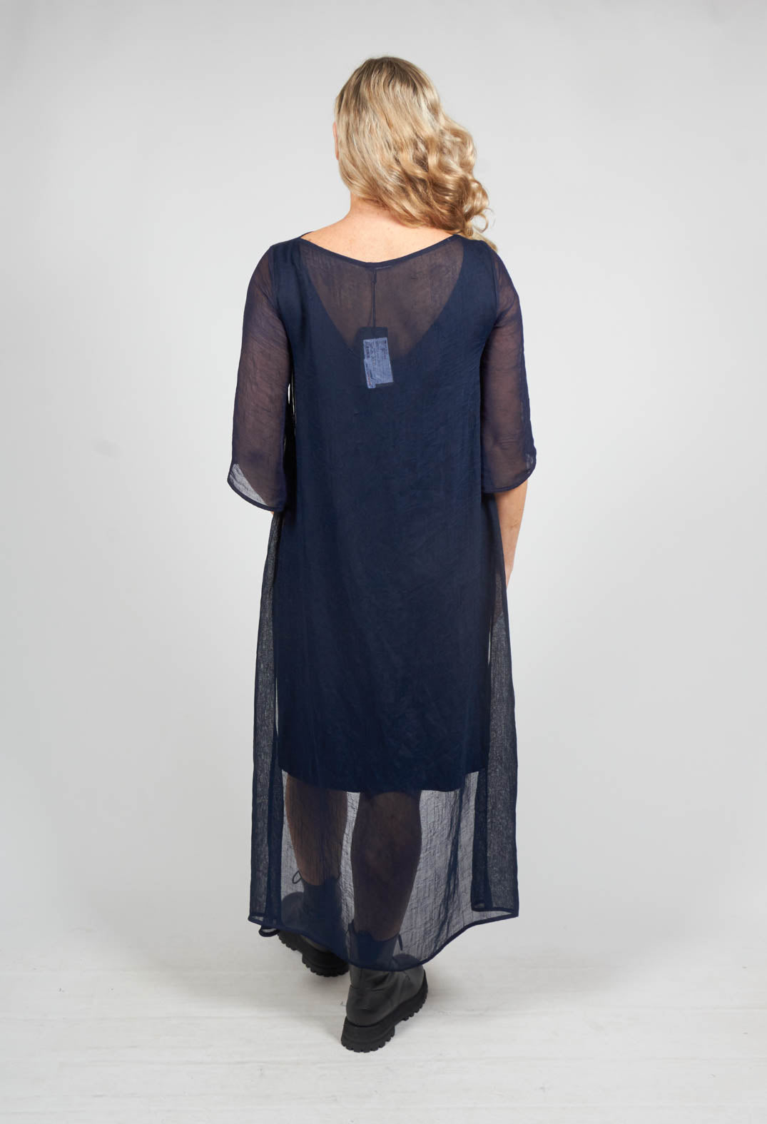 Midi Dress with Sheer Panel Back in Dark Blue