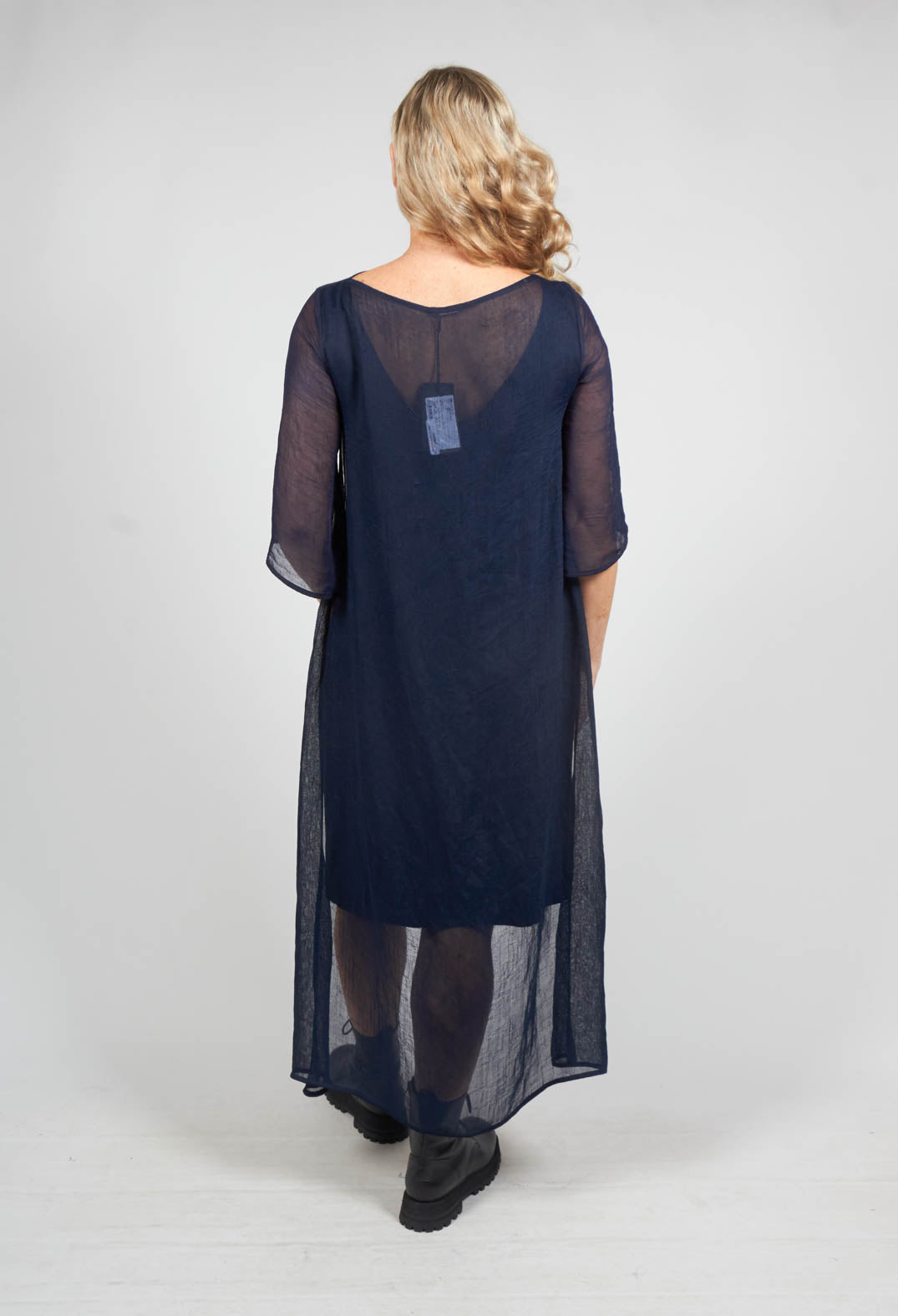 Xenia Design Midi Dress with Sheer Panel Back in Dark Blue