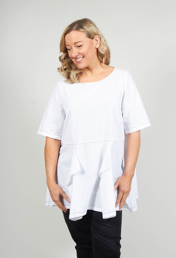 Peplum Top with Stitching Detail in White / Black