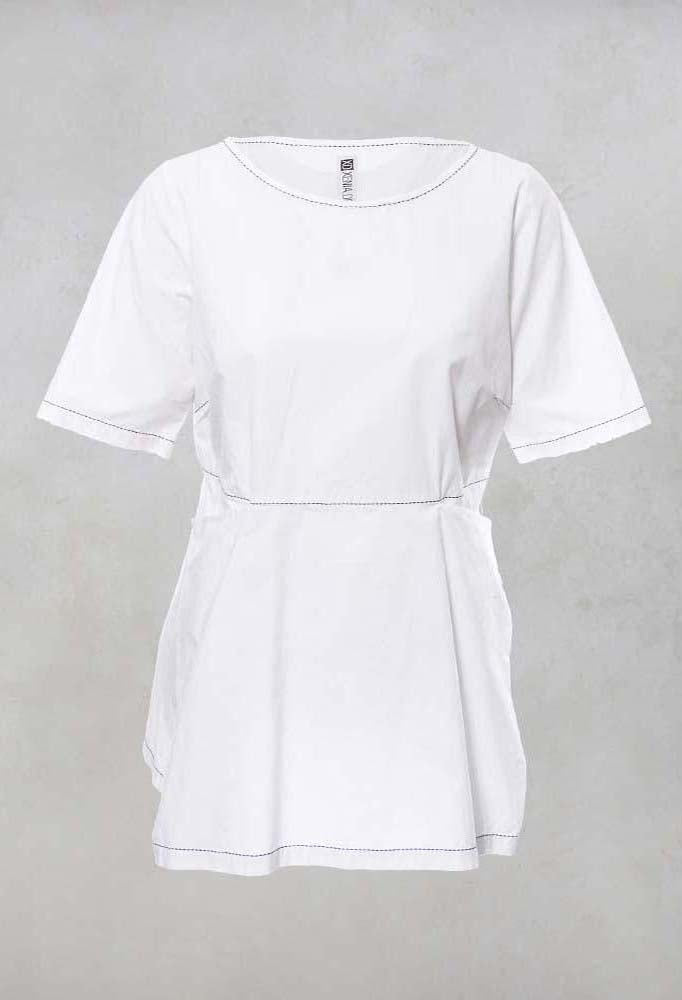 Peplum Top with Stitching Detail in White / Black