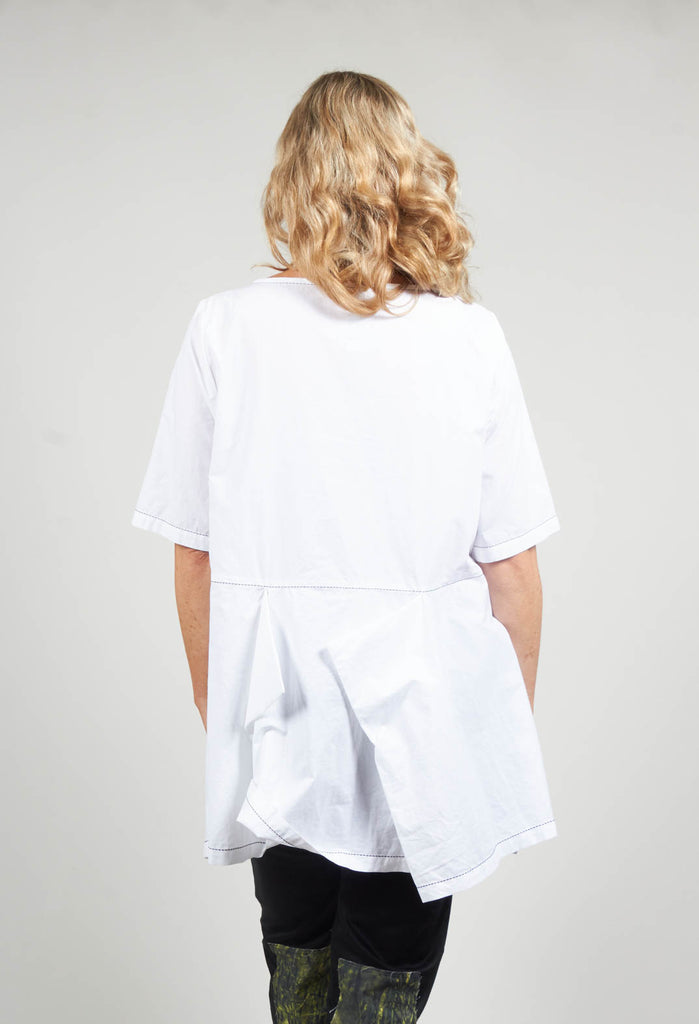 Peplum Top with Stitching Detail in White / Black
