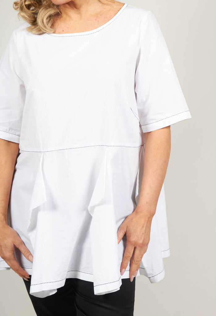 Peplum Top with Stitching Detail in White / Black