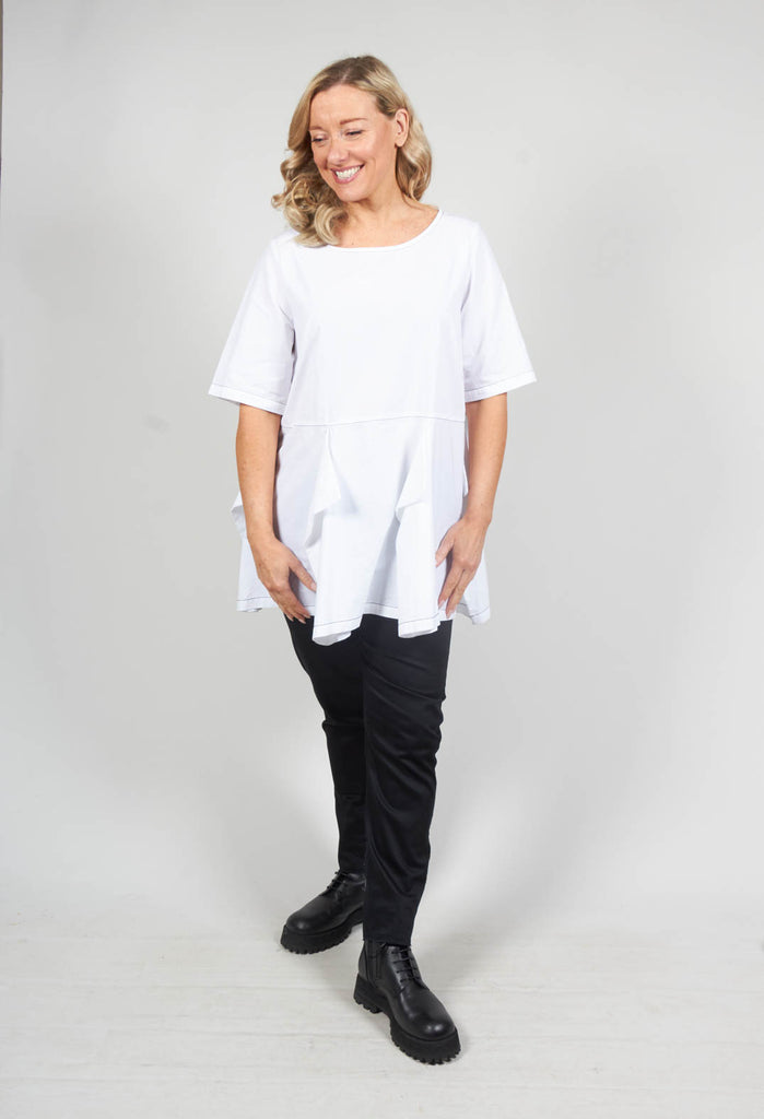Peplum Top with Stitching Detail in White / Black