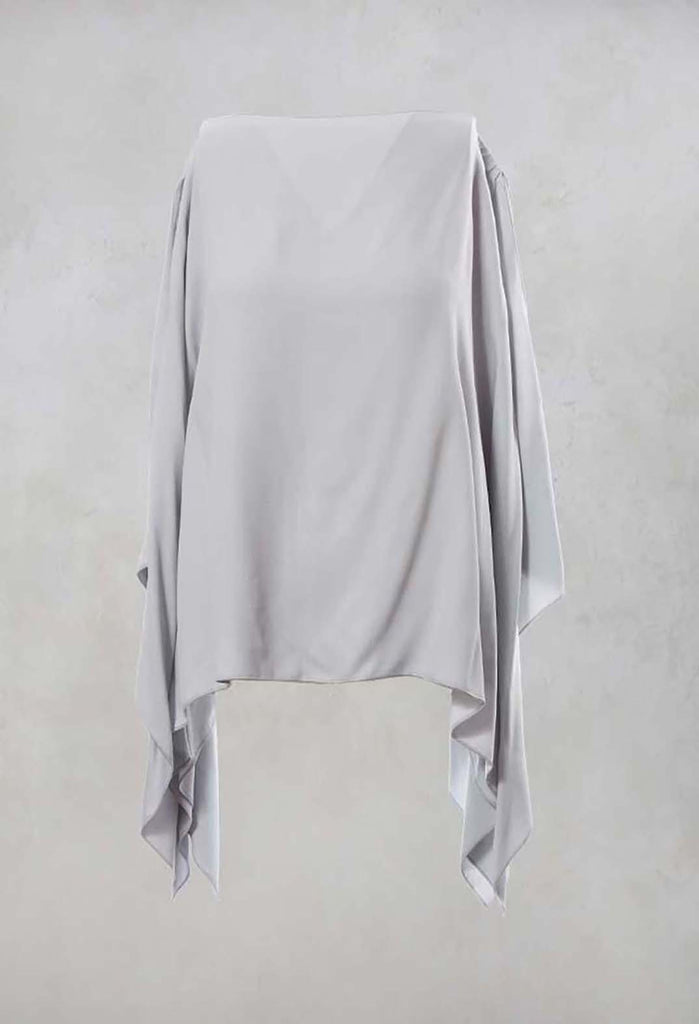 Cape Style Top with Cut Out Shoulder in Light Grey