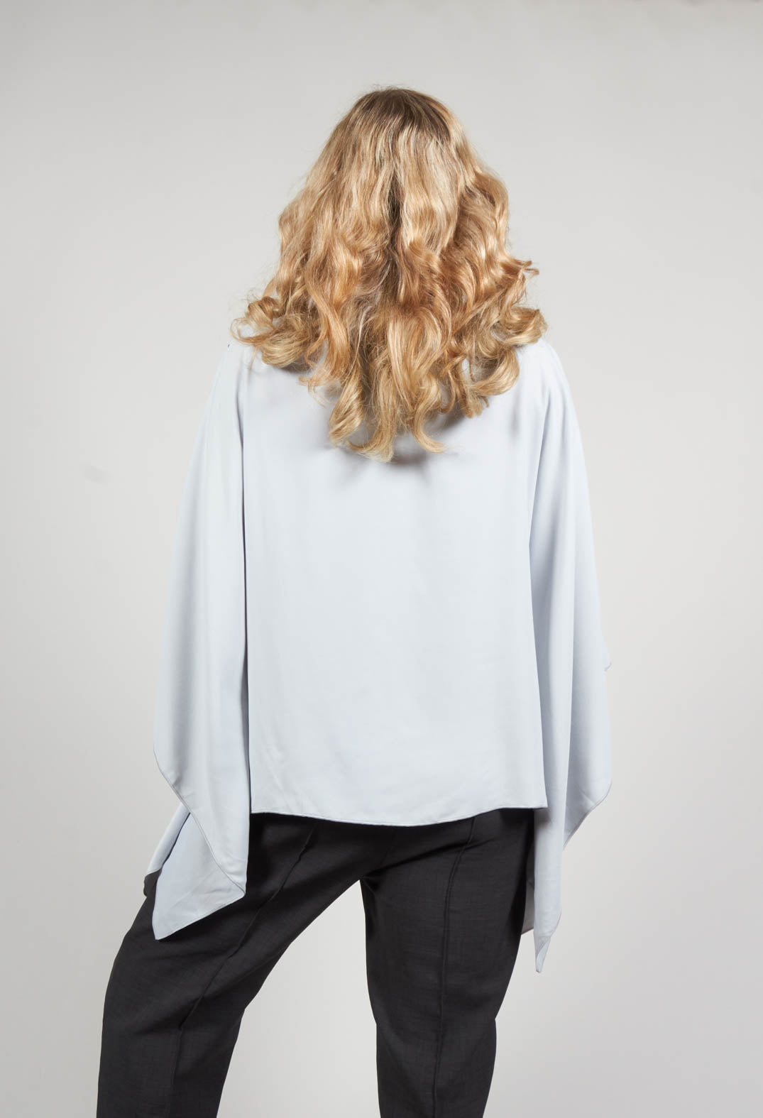 Cape Style Top with Cut Out Shoulder in Light Grey