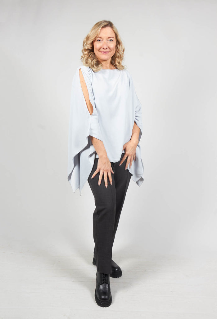 Cape Style Top with Cut Out Shoulder in Light Grey