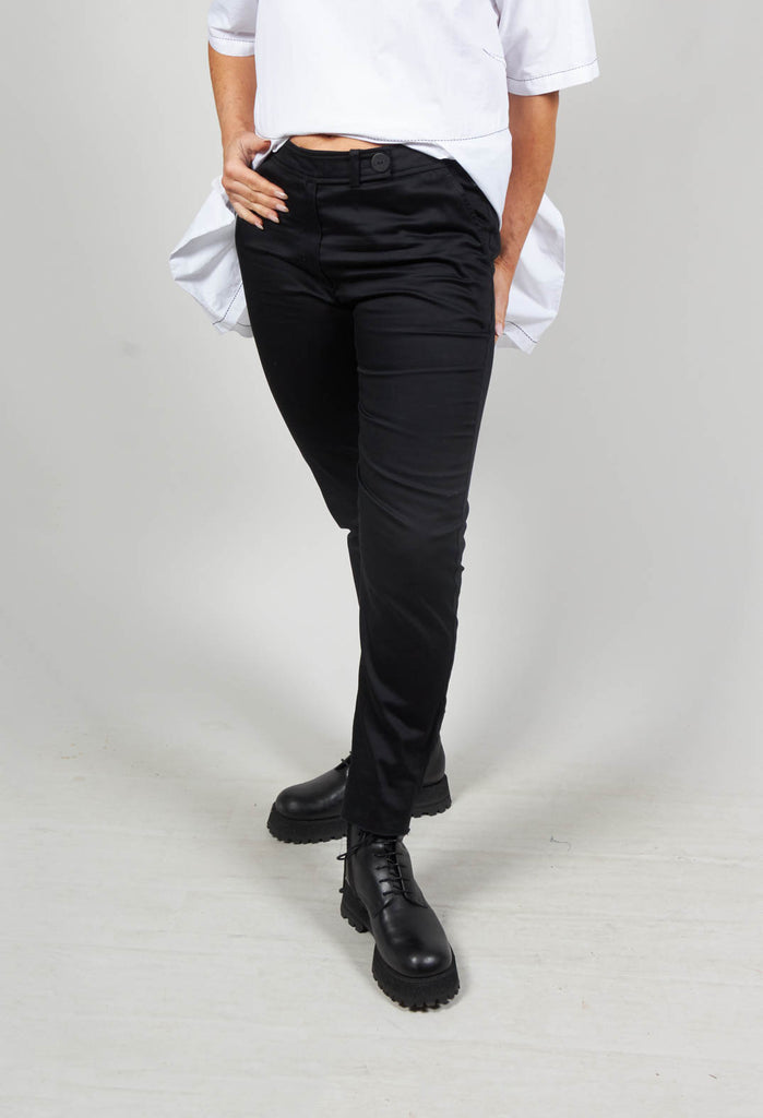 Straight Leg Trousers with Contrast Panel in Black / Green