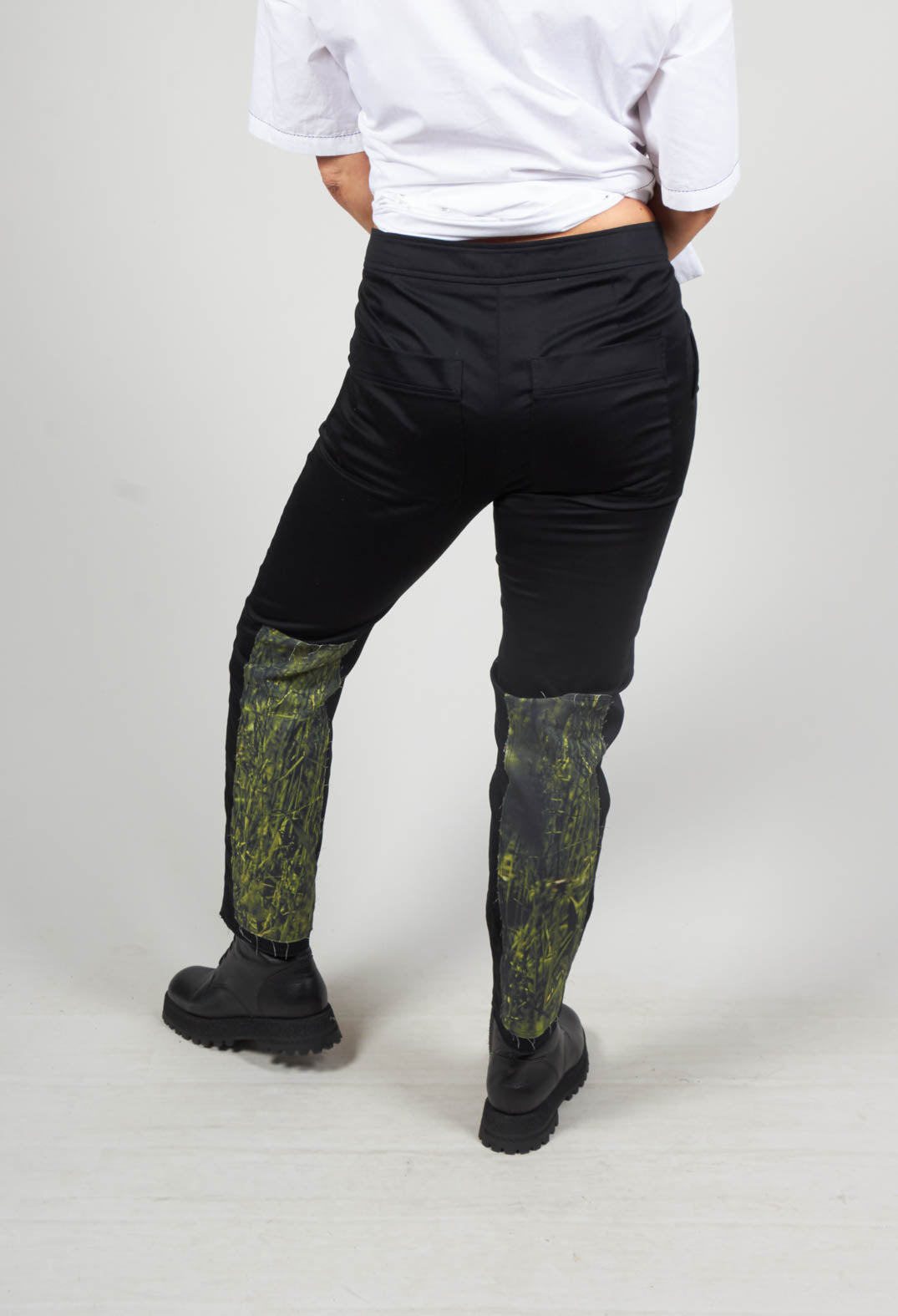 Straight Leg Trousers with Contrast Panel in Black / Green