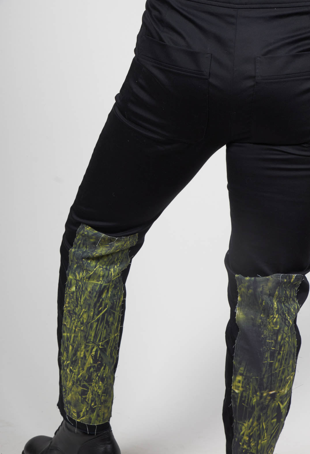 Straight Leg Trousers with Contrast Panel in Black / Green