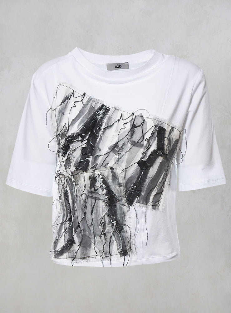 Jersey Mico Cropped Tshirt with Textured Front in Bianco