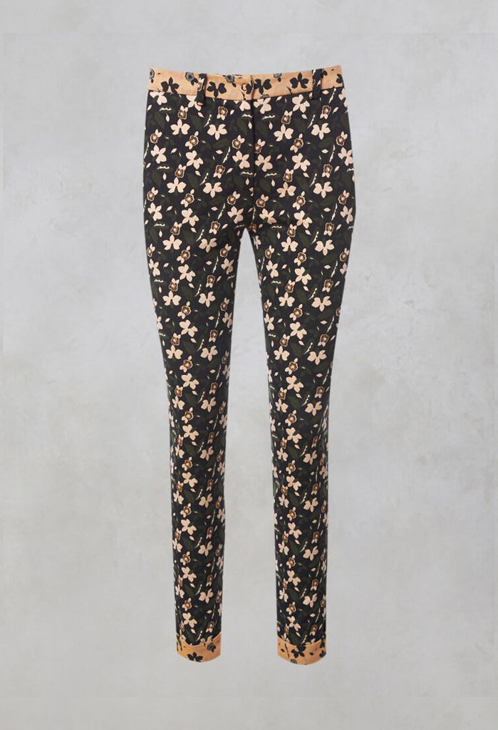 Structured Straight Leg Trousers with Print in Nero / Biscotto
