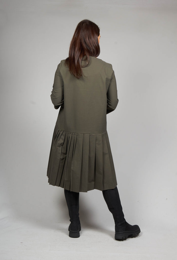 Pleated Shift Dress in Military Green