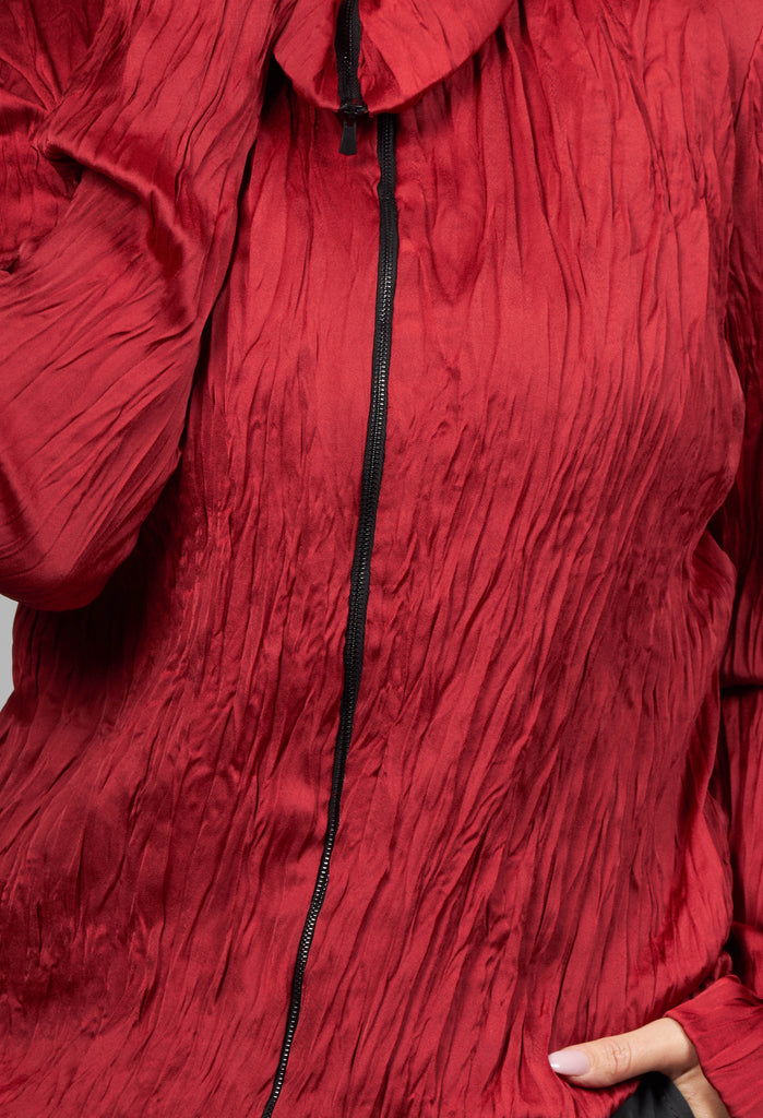 Crinkled Zipped Up Jacket in Red