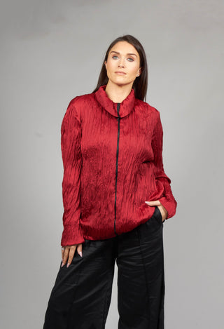 Crinkled Zipped Up Jacket in Red
