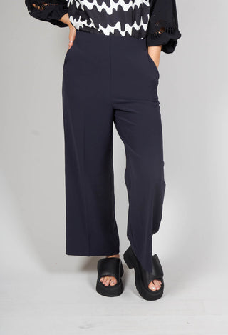 high waisted navy tailored trousers