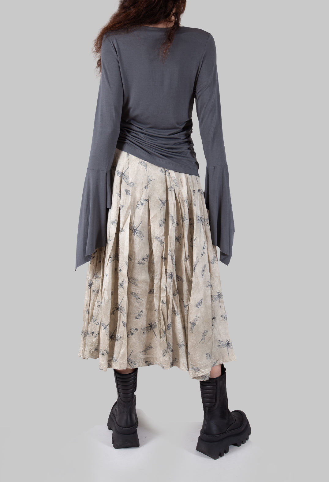 Pleated Lona Skirt in Light Grey