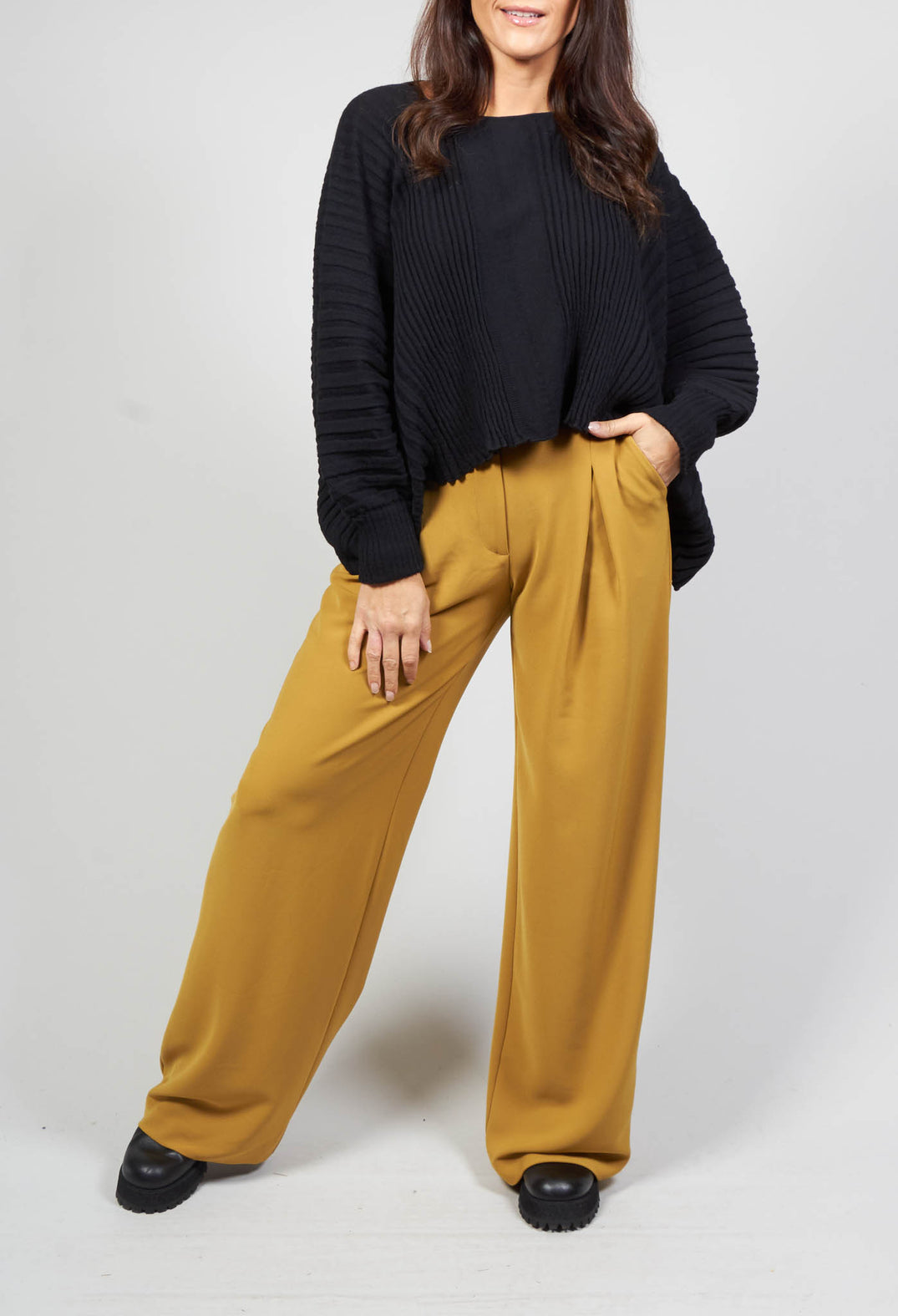 Pleated Straight Leg Trousers in Clesi Ochre