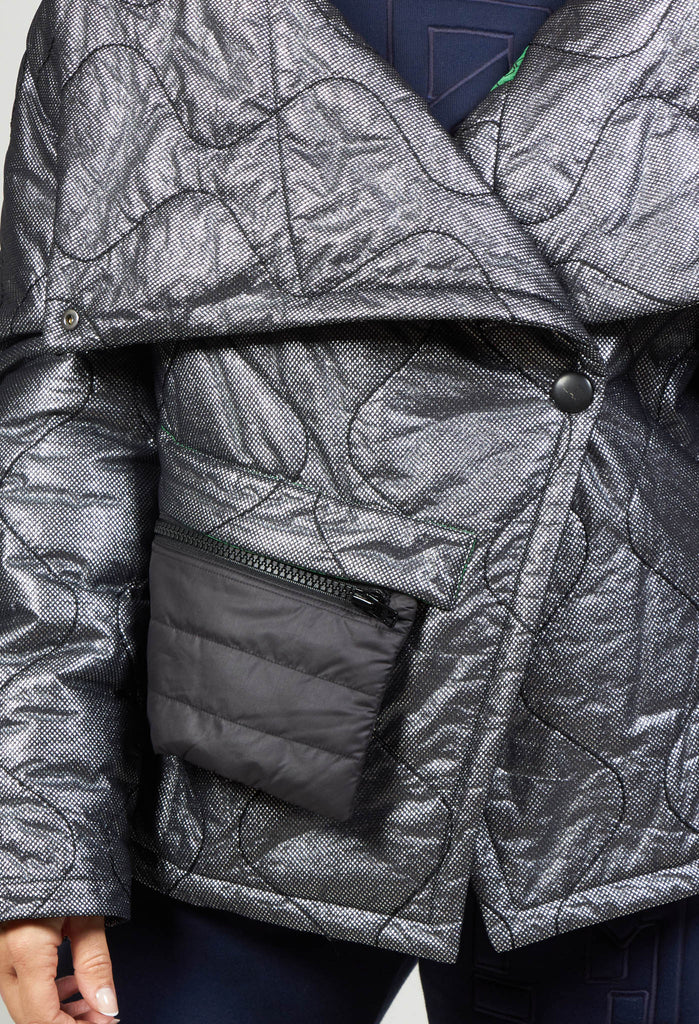 Metallic Puffer Jacket in Ortoclasio Black / Silver