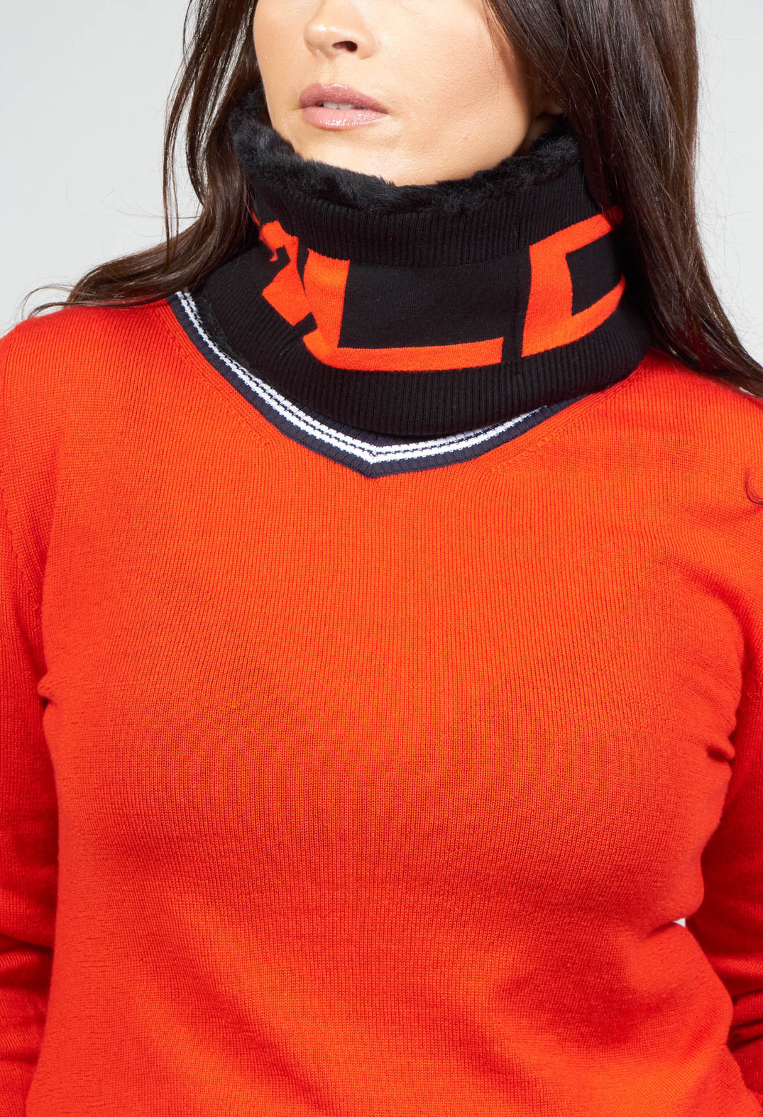 Faux Fur Snood in Molibdenite Black / Orange