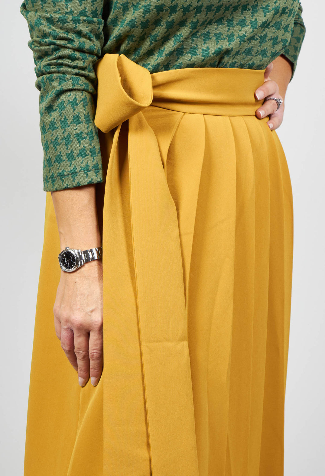 Pleated Skirt with Sash in Mustard