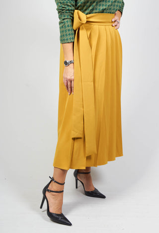 Pleated Skirt with Sash in Mustard