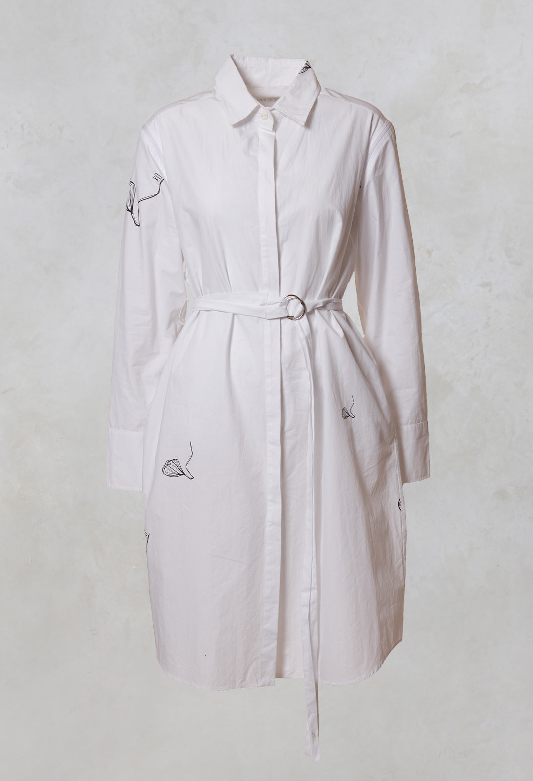 Oversized Belted Shirt Dress with Pattern in White