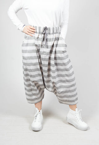 Striped Harem Trousers in Light Grey