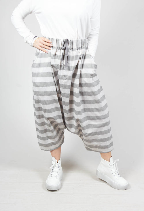 Striped Harem Trousers in Light Grey