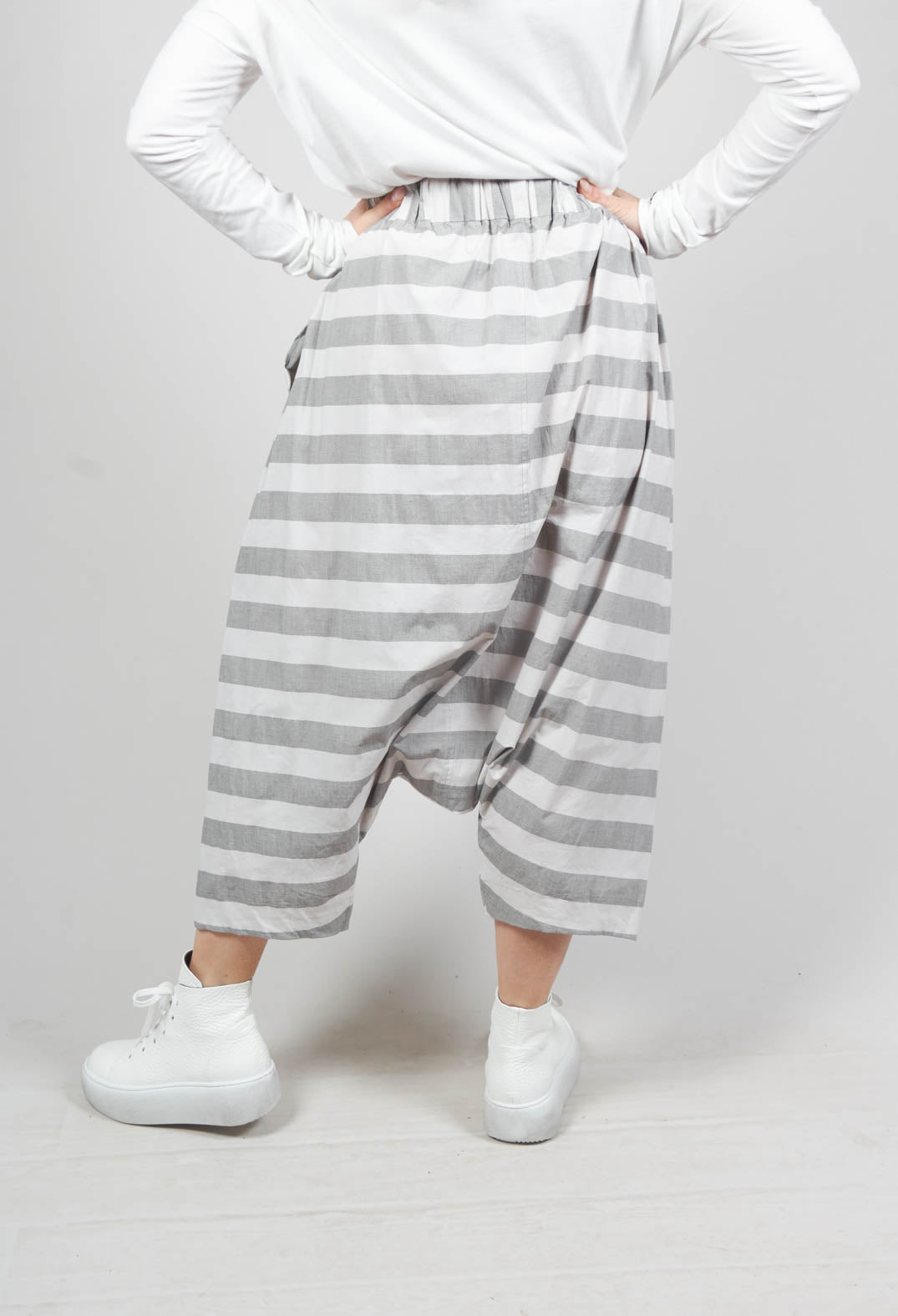 Striped Harem Trousers in Light Grey