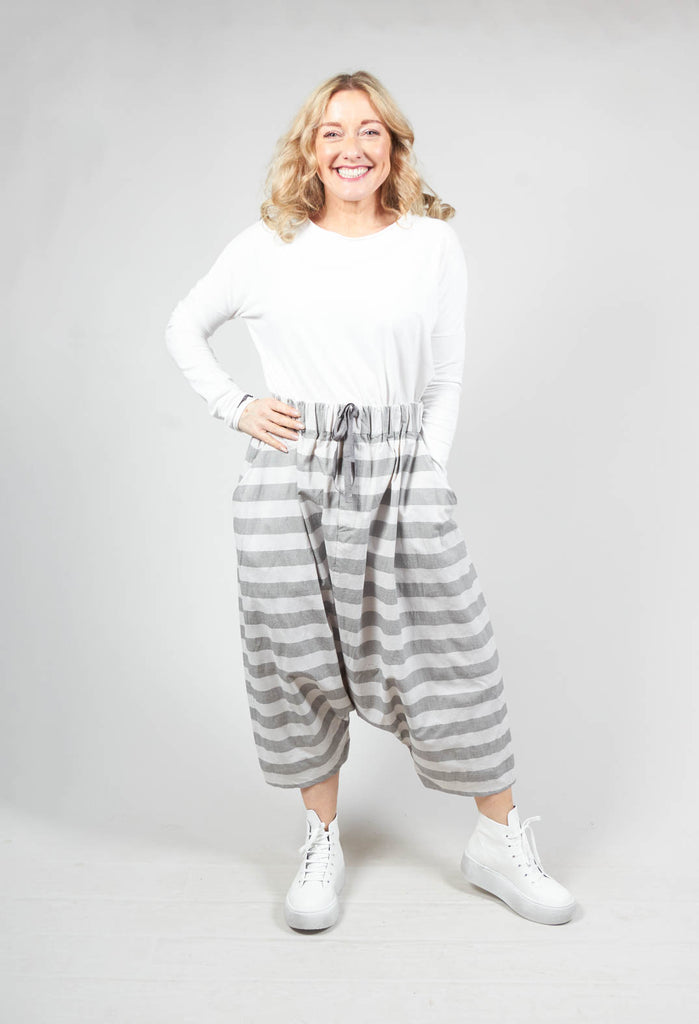Striped Harem Trousers in Light Grey